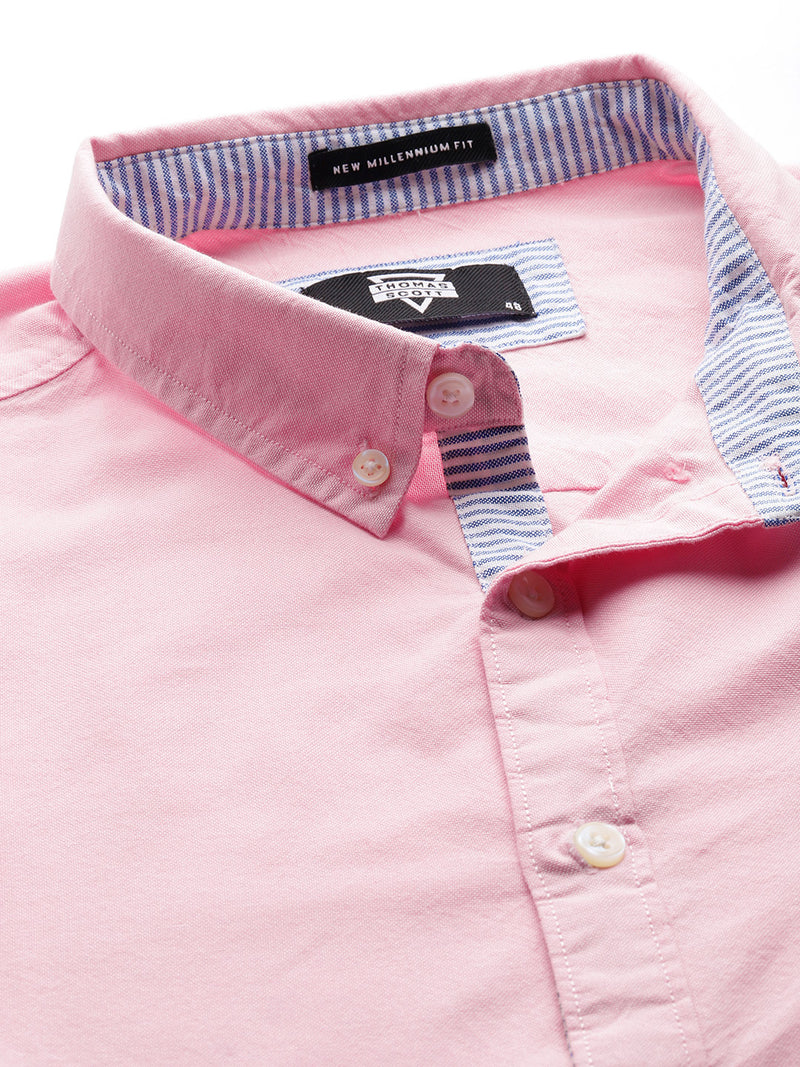 Thomas Scott Men Pink Plus Size Regular Fit Long Sleeves Button-Down Collar Cotton Casual Shirt