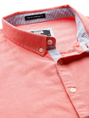 Red Plus Size Regular Fit Long Sleeves Button-Down Collar Cotton Casual Shirt For Men