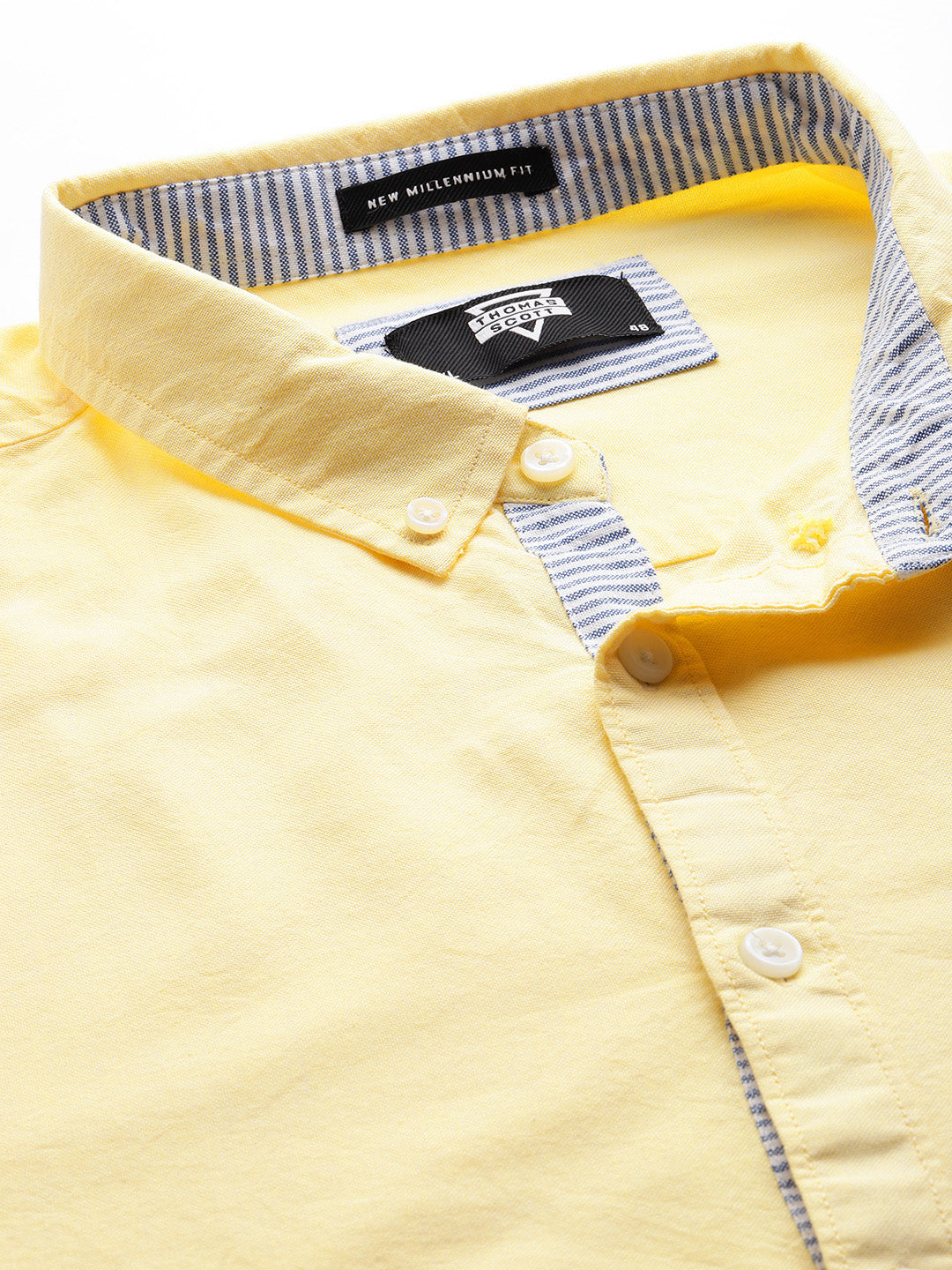Thomas Scott Men Yellow Plus Size Regular Fit Long Sleeves Button-Down Collar Cotton Casual Shirt
