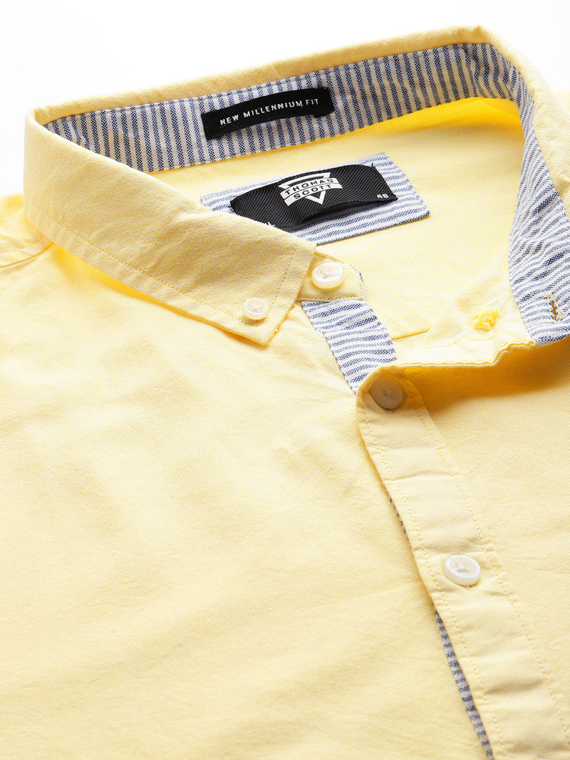 Thomas Scott Men Yellow Plus Size Regular Fit Long Sleeves Button-Down Collar Cotton Casual Shirt