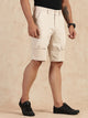 Beige Straight Fit Mid-Rise Cargo Shorts For Men