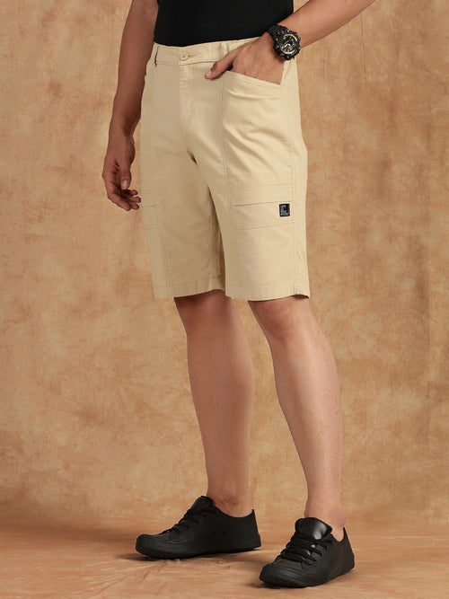 Thomas Scott Men Beige Regular Fit Mid Rise Pure Cotton Shorts