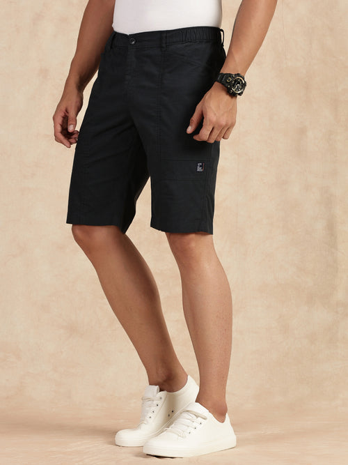 Thomas Scott Men Dark Grey Regular Fit Mid Rise Pure Cotton Shorts