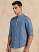 Thomas Scott Men Medium Blue Slim Fit Long Sleeves Mandarin Collar Textured Casual Shirt