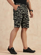 Olive Regular Fit Mid Rise Camouflage Cargo Shorts For Men