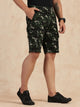 Dark Olive Regular Fit Mid Rise Camouflage Cargo Shorts For Men