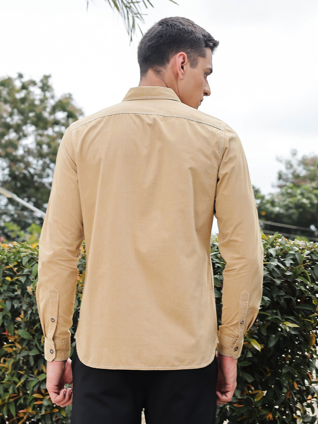 Thomas Scott Men Khaki Slim Fit Long Sleeves Spread Collar Filafil Casual Shirt