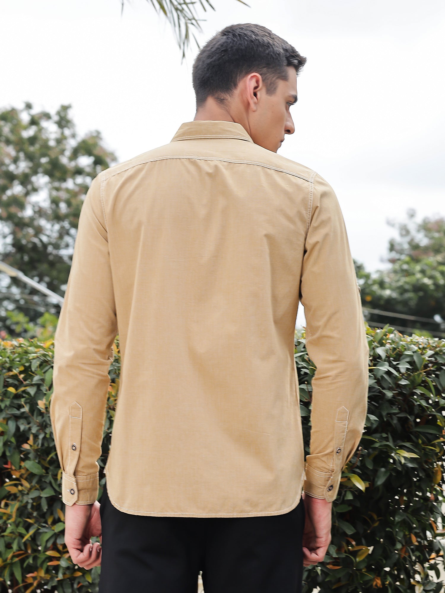 Thomas Scott Men Khaki Slim Fit Long Sleeves Spread Collar Filafil Casual Shirt