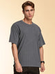 Thomas Scott Men Blue Towel Terry Oversized Short Sleeves Round Neck Solid Knitted Tshirt