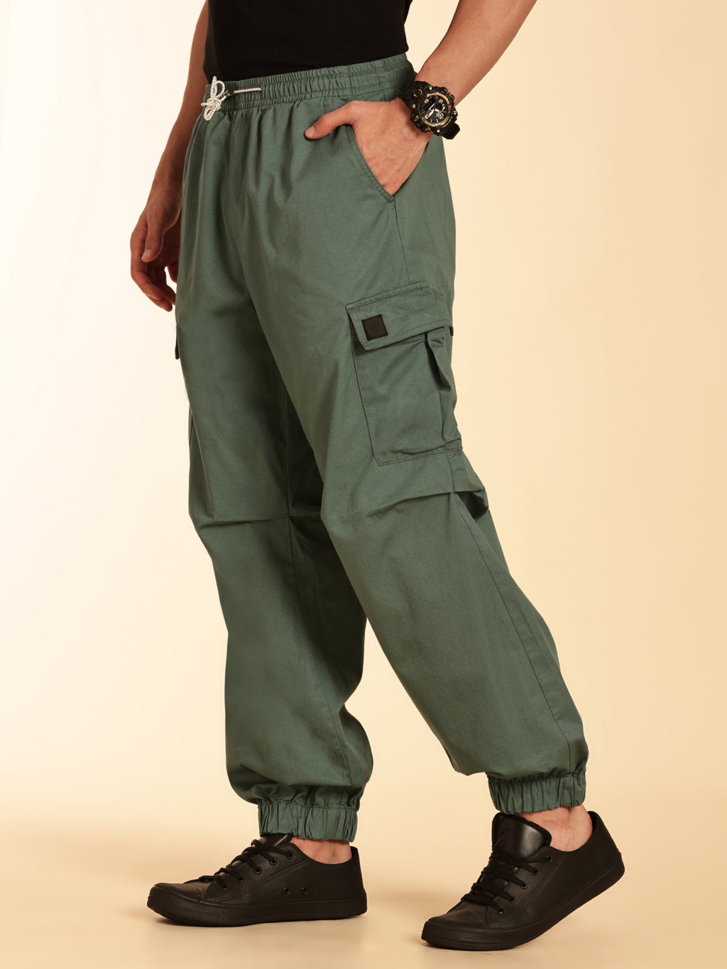 Thomas Scott Men SeaGreen Mid-Rise Regular Fit Parashute Cargos Trousers