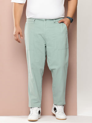 Blue Plus Size Smart Easy Wash Regular Fit Mid-Rise Solid Woven Trouser For Men