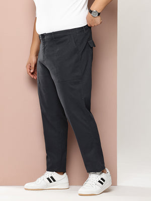 Dark Grey Plus Size Smart Easy Wash Regular Fit Mid-Rise Solid Woven Trouser For Men