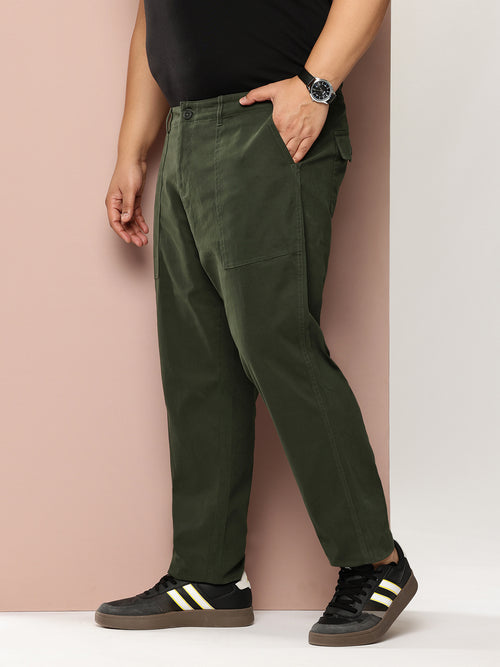 Thomas Scott Men Green Plus Size Smart Easy Wash Regular Fit Mid-Rise Solid Woven Trouser