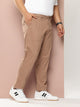 Tan Plus Size Smart Easy Wash Regular Fit Mid-Rise Solid Woven Trouser For Men