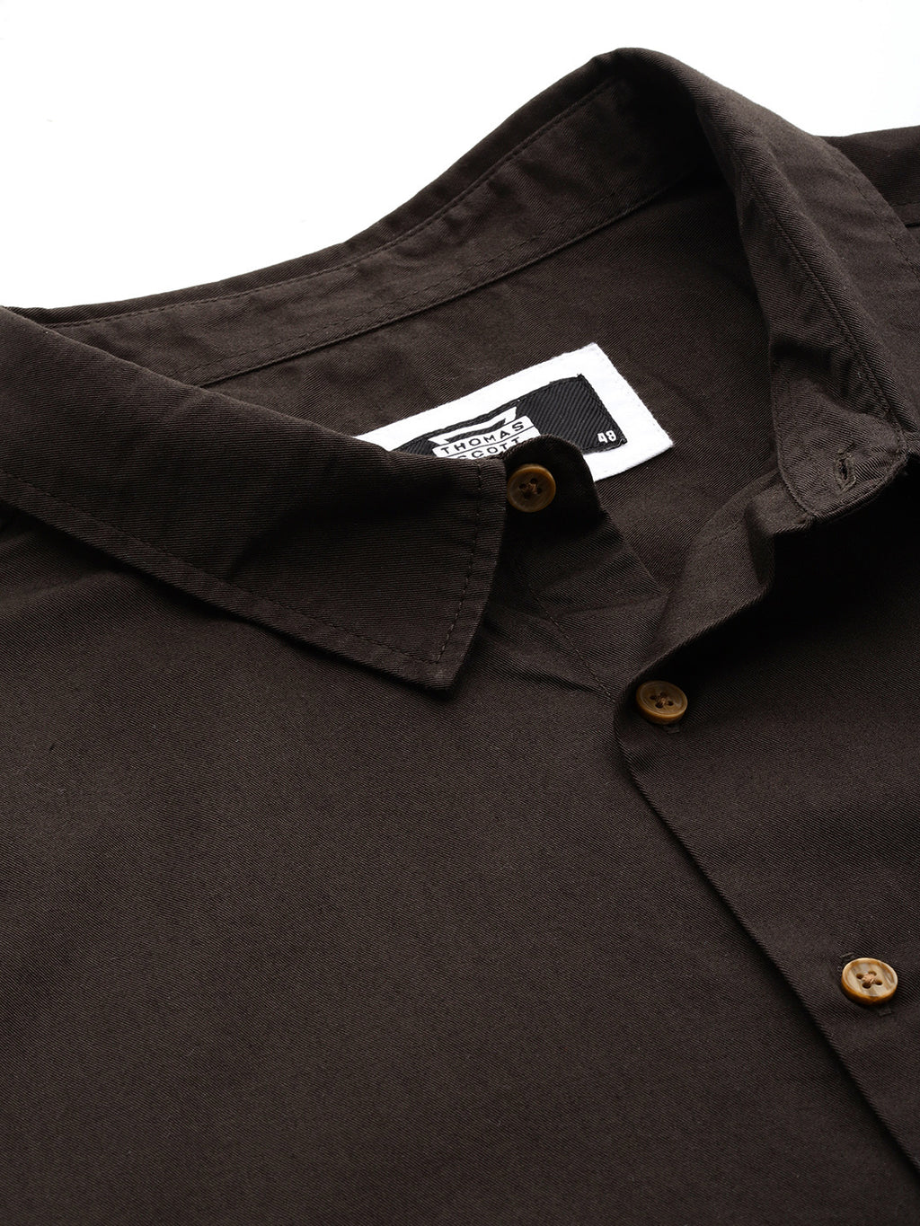 Thomas Scott Men Coffee Premium Plus Size Regular Fit Short Sleeves Spread Collar Solid Casual Shirt