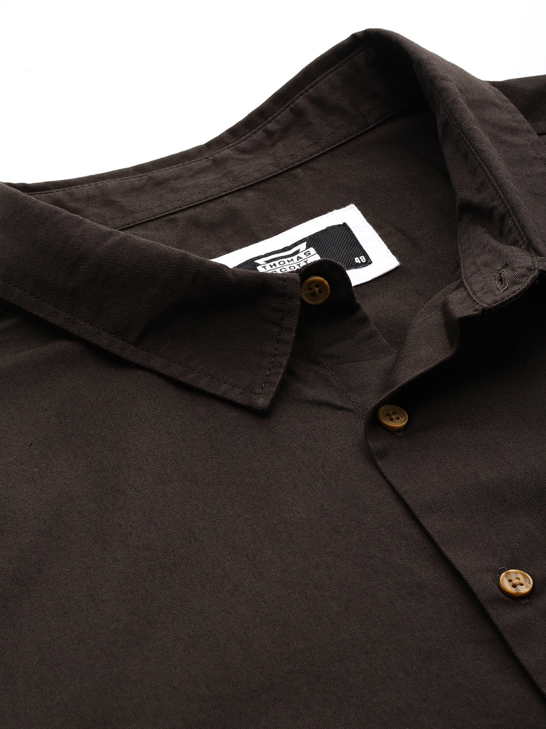 Thomas Scott Men Coffee Premium Plus Size Regular Fit Short Sleeves Spread Collar Solid Casual Shirt
