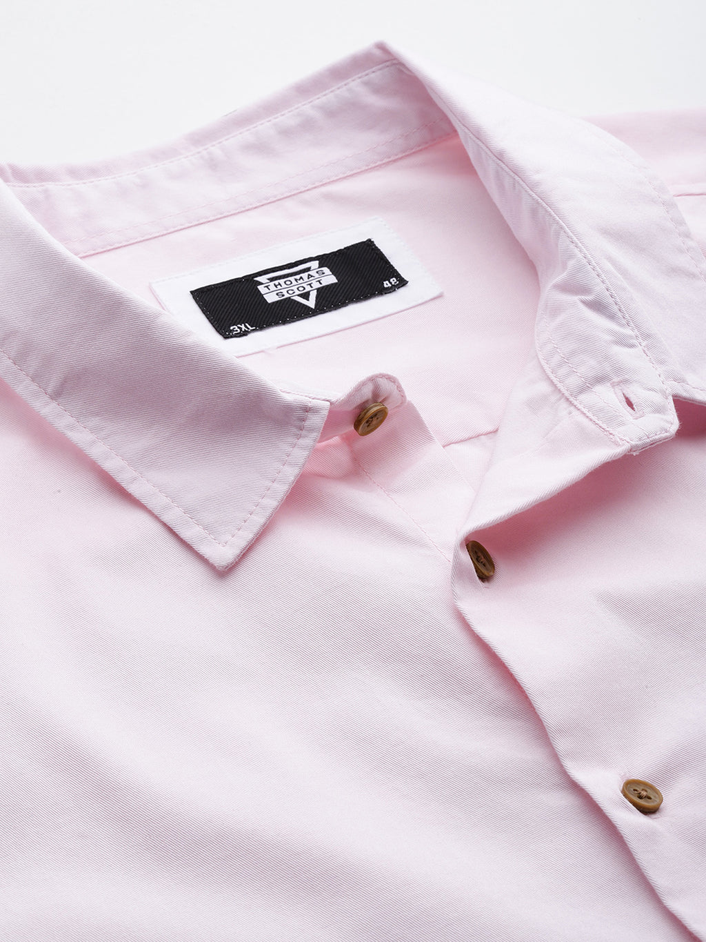 Thomas Scott Men Pink Premium Plus Size Regular Fit Short Sleeves Spread Collar Solid Casual Shirt