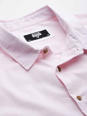 Thomas Scott Men Pink Premium Plus Size Regular Fit Short Sleeves Spread Collar Solid Casual Shirt