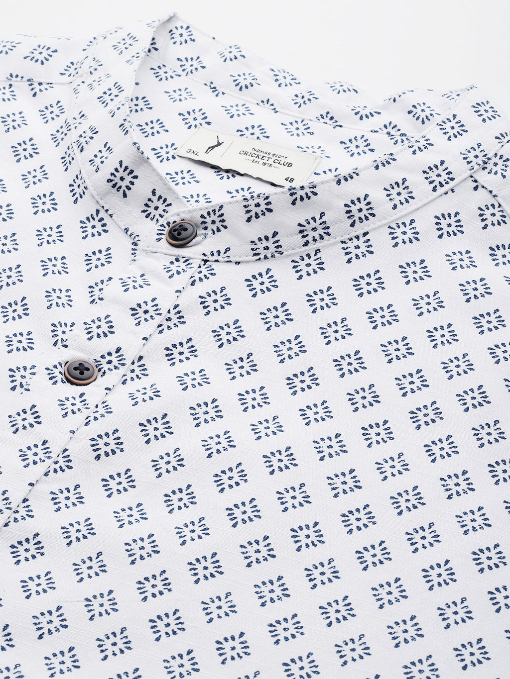 Thomas Scott Men White Premium Plus Size Regular Fit Long Sleeves Geometric Print Cotton Linen Casual Shirt