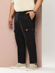 Black Plus Size Regular Fit Mid-Rise Cotton Woven Cargo Trouser For Men