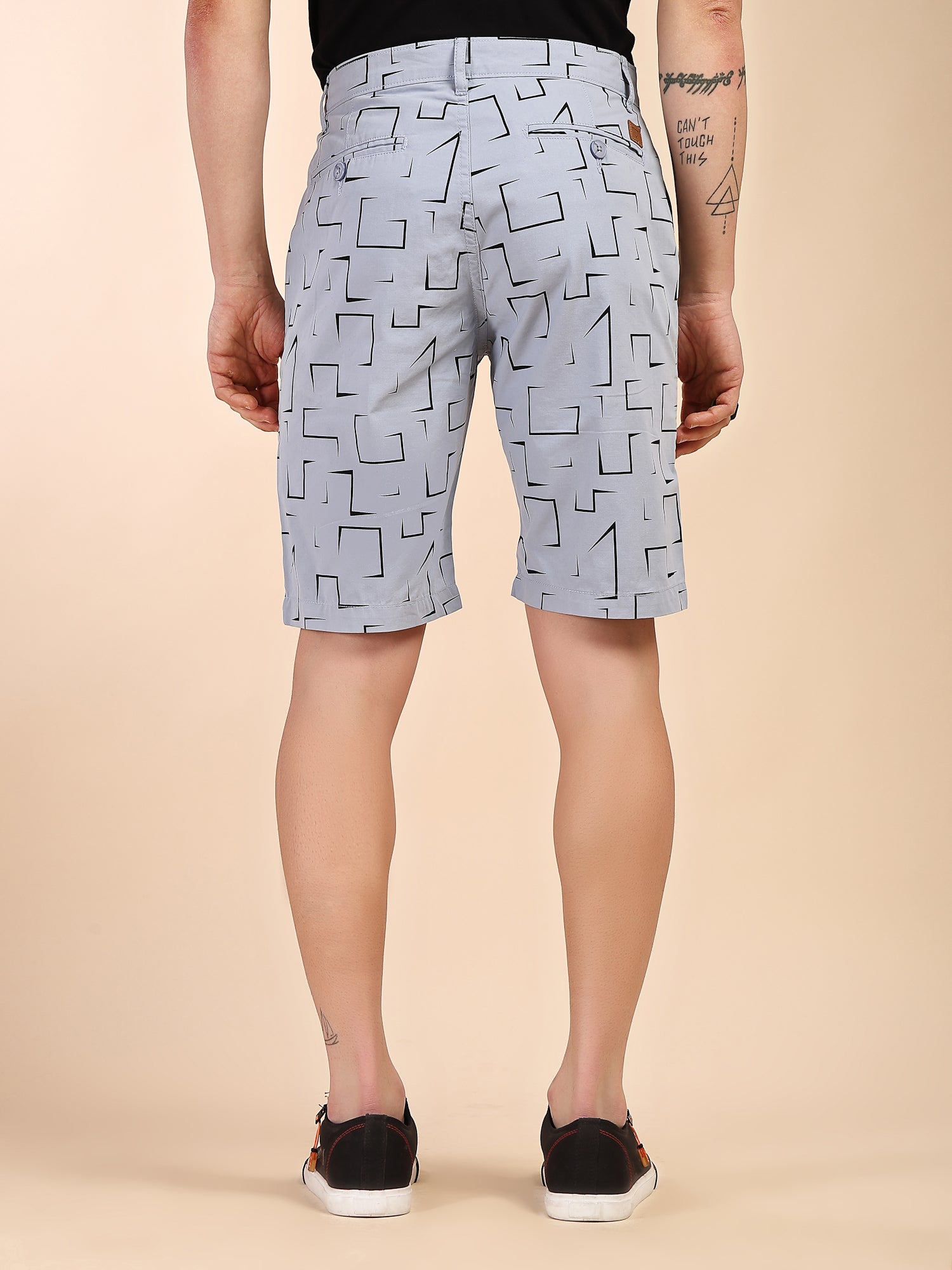 Thomas Scott Men Blue Mid-Rise Regular Fit Geometric Print Cotton Woven Chinos Shorts
