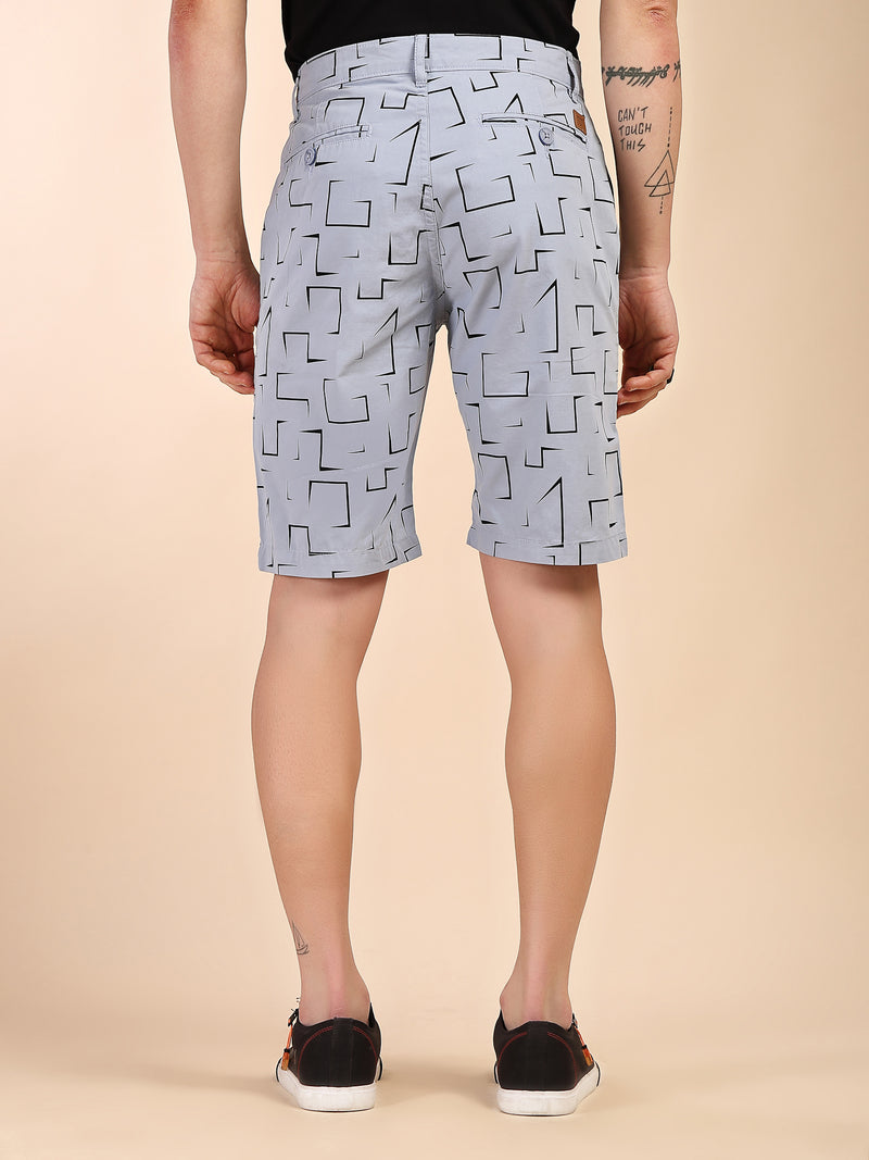 Thomas Scott Men Blue Mid-Rise Regular Fit Geometric Print Cotton Woven Chinos Shorts