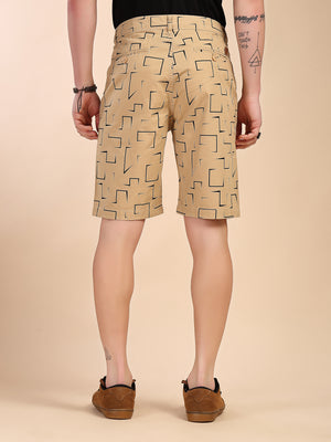 Thomas Scott Men Khaki Mid-Rise Regular Fit Geometric Print Cotton Woven Chinos Shorts