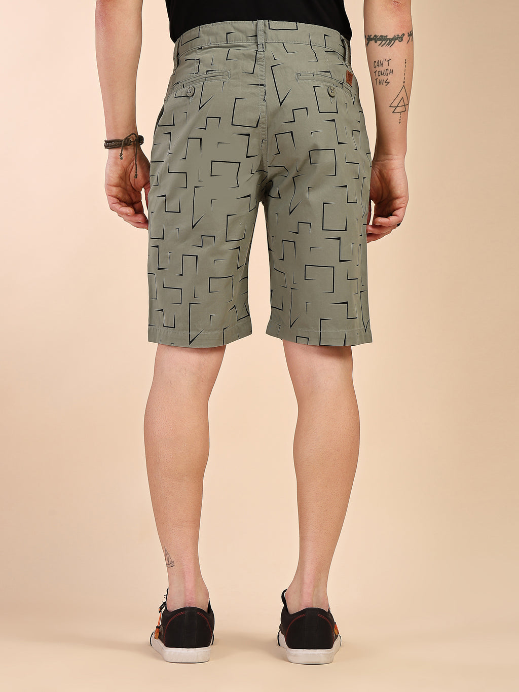Thomas Scott Men Mint Mid-Rise Regular Fit Geometric Print Cotton Woven Chinos Shorts