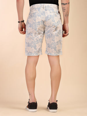 Thomas Scott Men Sky Blue Mid-Rise Regular Fit Floral Print Cotton Woven Chinos Shorts