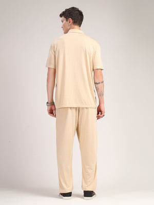 Thomas Scott Men Beige Relaxed Fit Solid Polyester Co-Ords Set