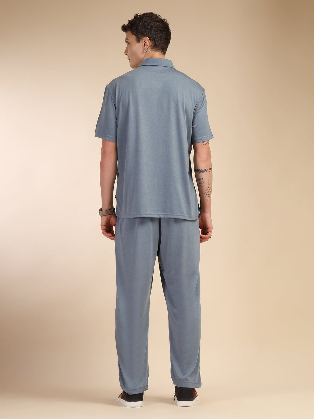 Thomas Scott Men Blue Relaxed Fit Solid Polyester Co-Ords Set