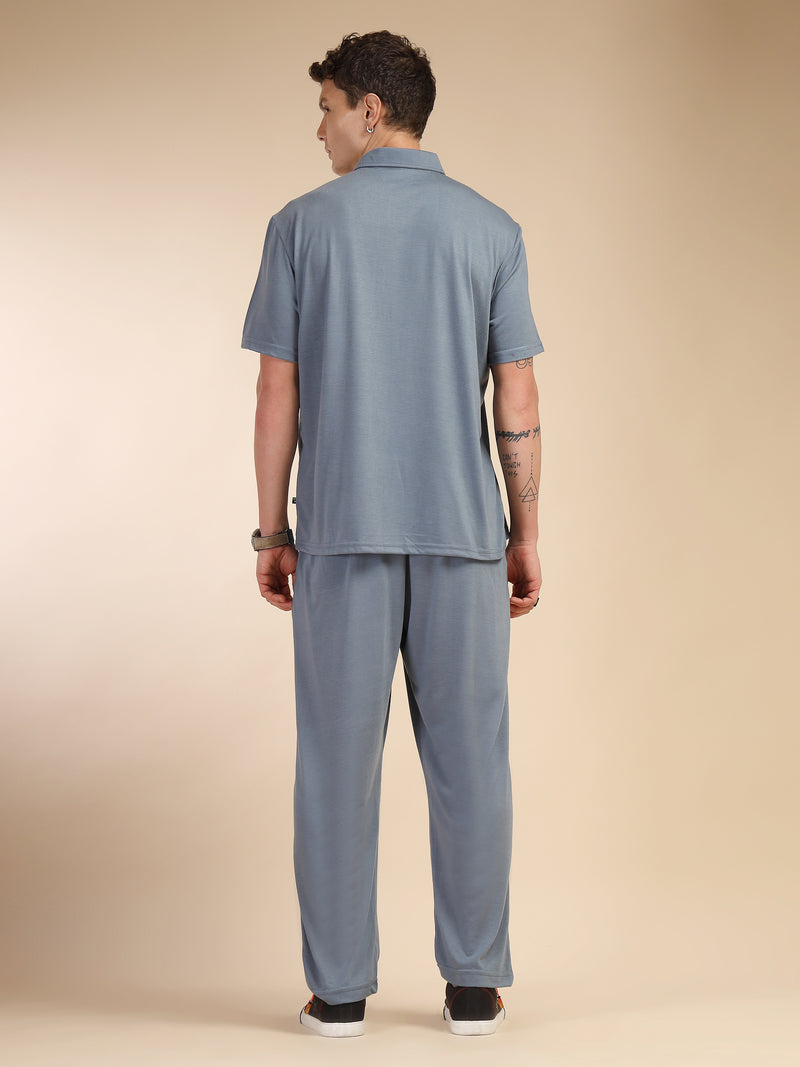 Thomas Scott Men Blue Relaxed Fit Solid Polyester Co-Ords Set