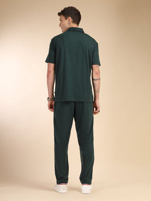 Thomas Scott Men Bottle Green Relaxed Fit Solid Polyester Co-Ords Set