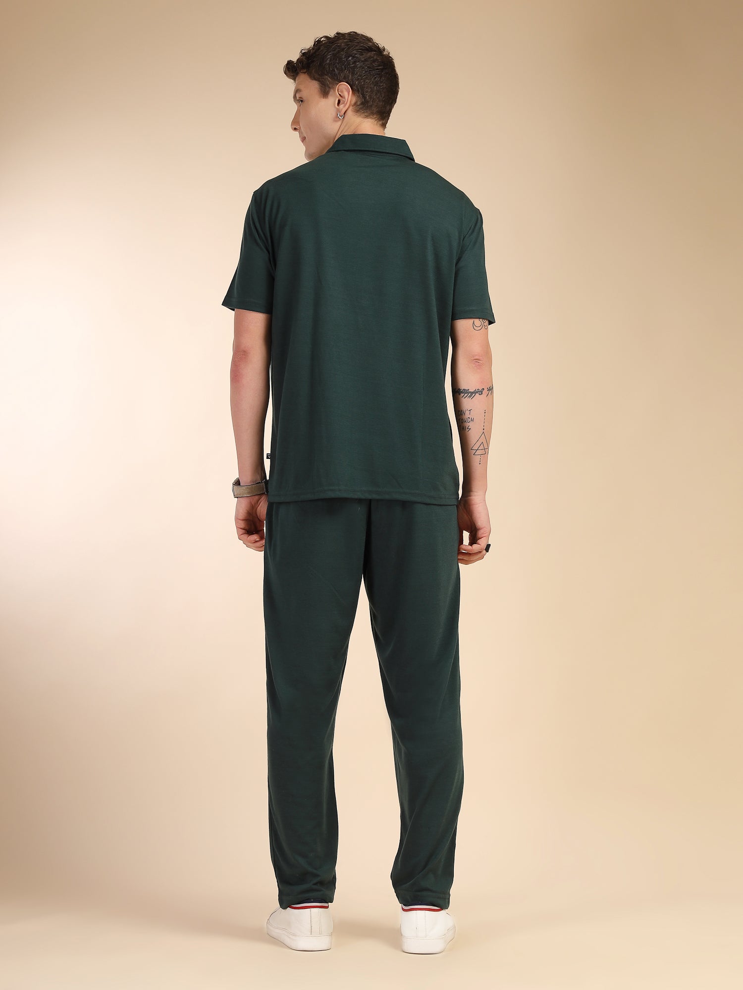 Thomas Scott Men Bottle Green Relaxed Fit Solid Polyester Co-Ords Set