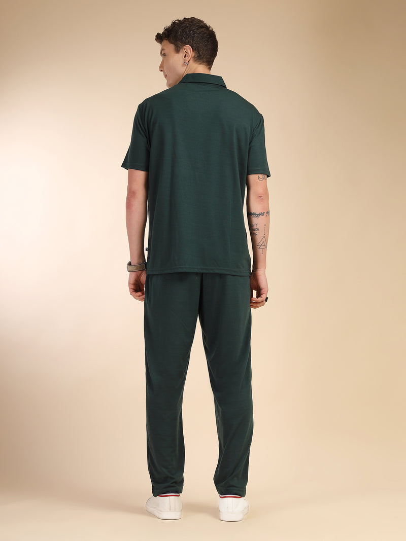Thomas Scott Men Bottle Green Relaxed Fit Solid Polyester Co-Ords Set