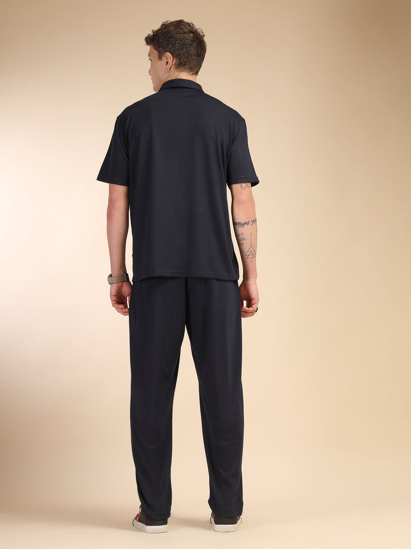Thomas Scott Men Navy Relaxed Fit Solid Polyester Co-Ords Set