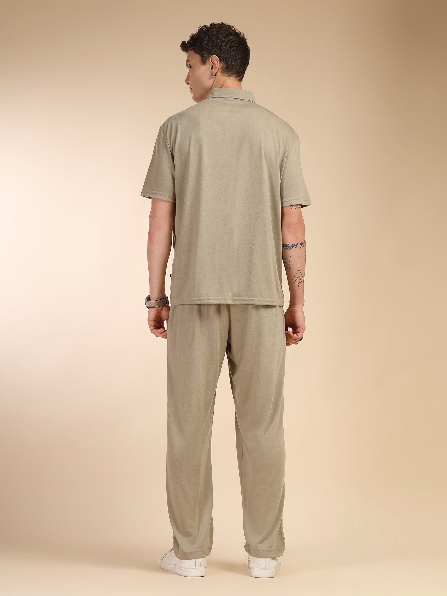 Thomas Scott Men Sage Green Relaxed Fit Solid Polyester Co-Ords Set