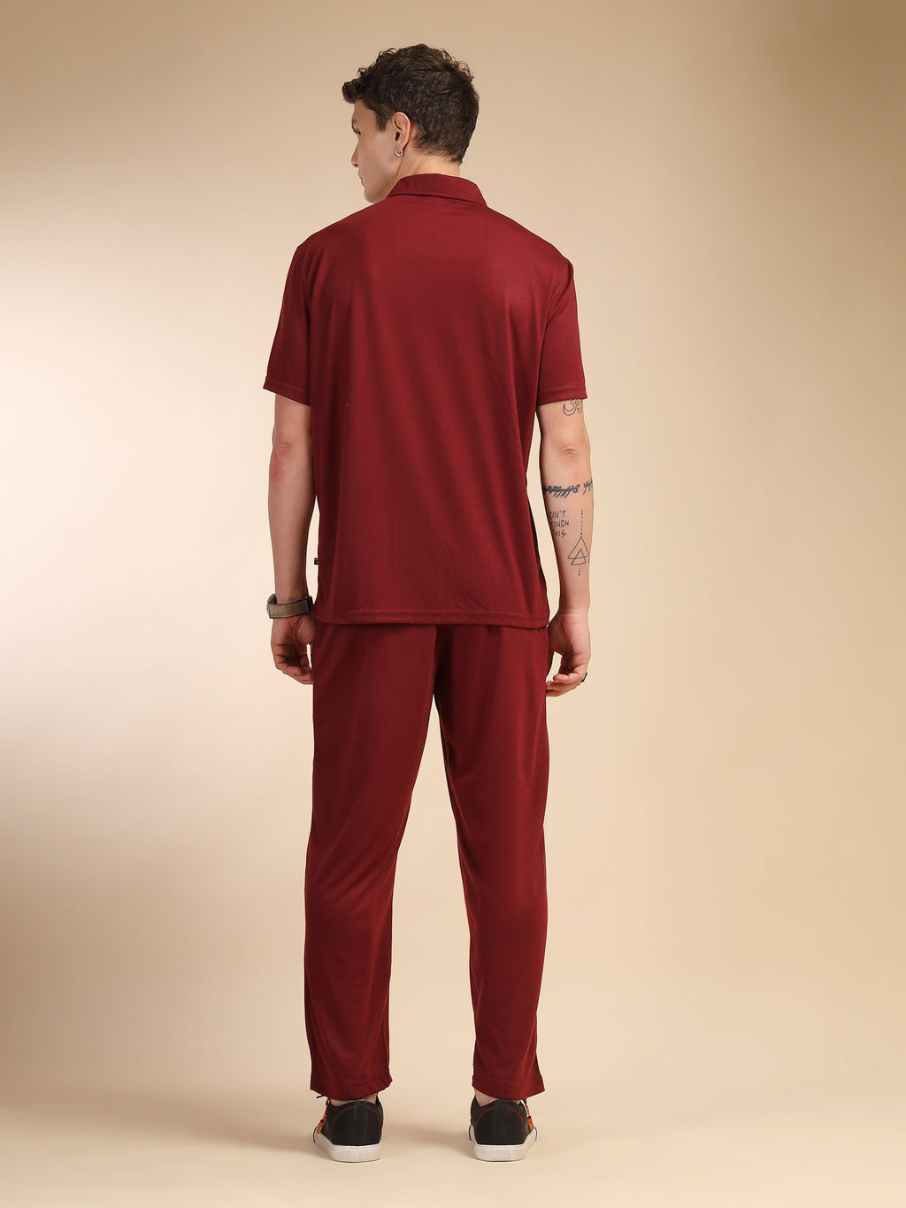Thomas Scott Men Wine Relaxed Fit Solid Polyester Co-Ords Set