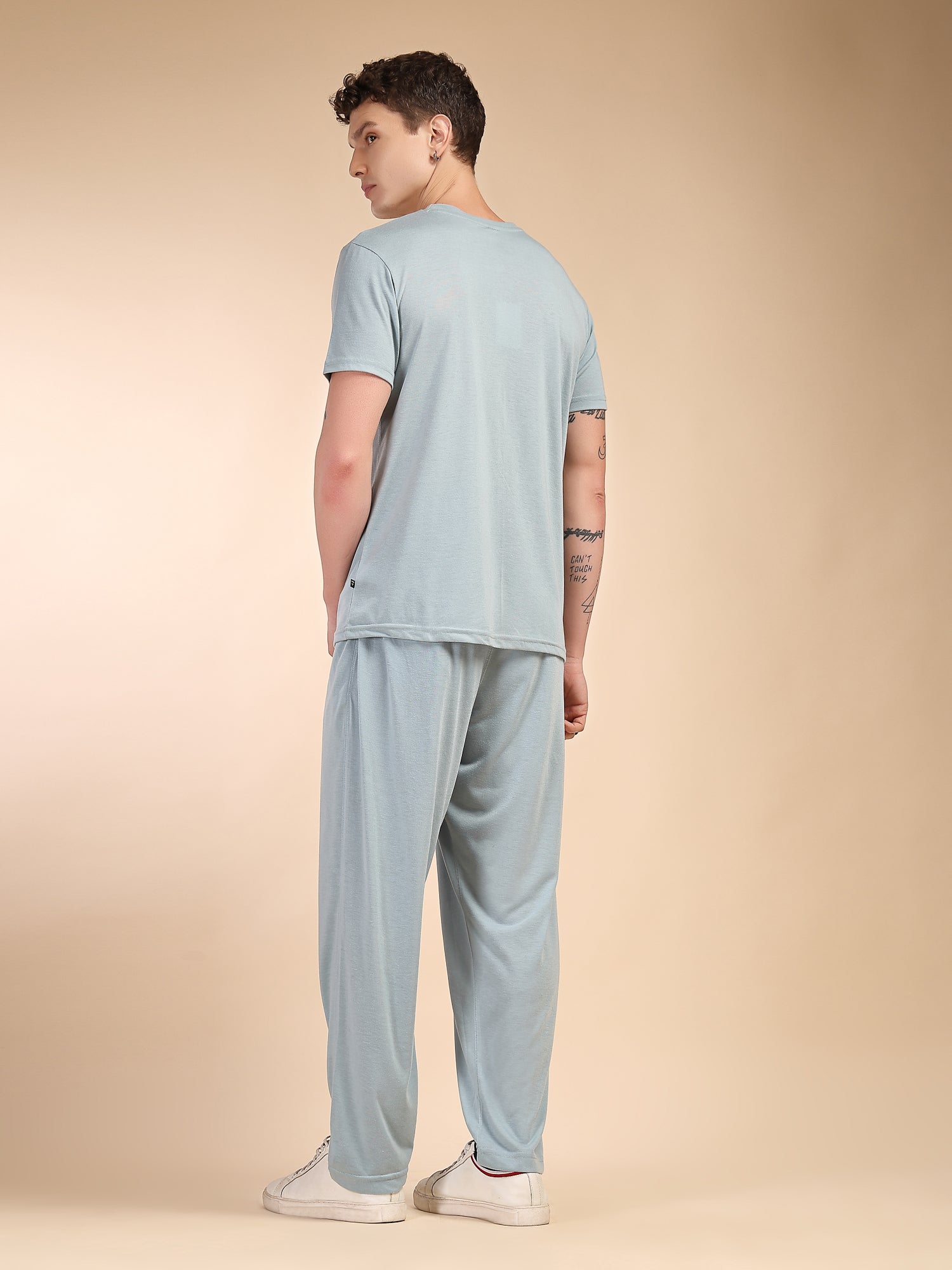 Thomas Scott Men Blue Round Neck Relaxed Fit Solid Polyester Co-Ords Set