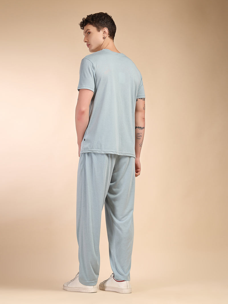 Thomas Scott Men Blue Round Neck Relaxed Fit Solid Polyester Co-Ords Set