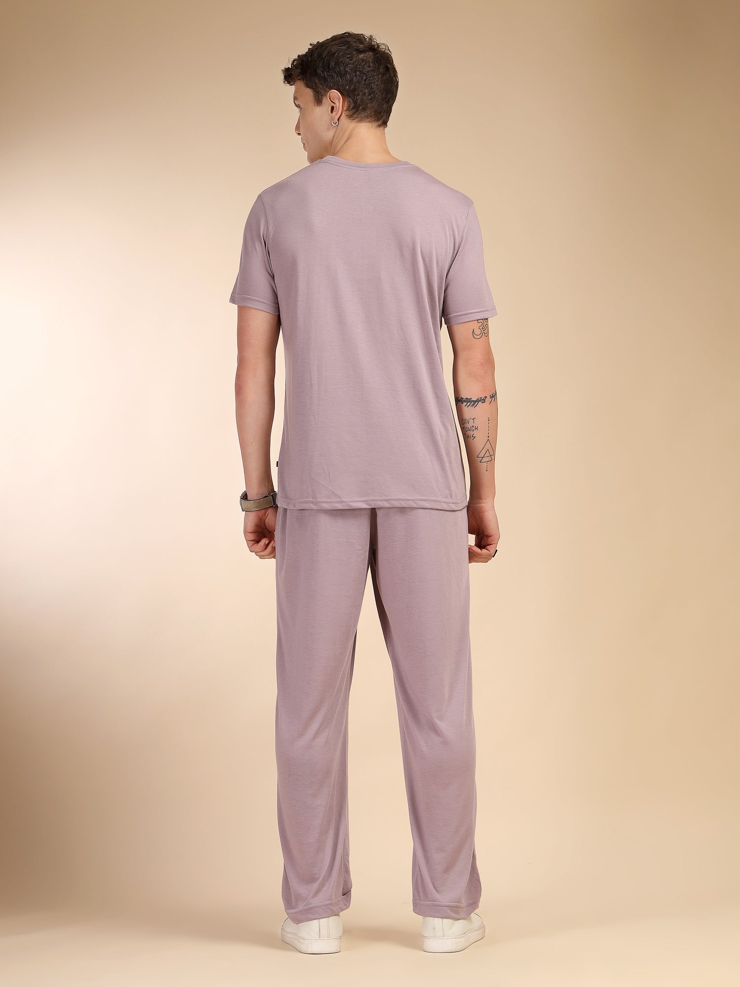 Thomas Scott Men Lilac Round Neck Relaxed Fit Solid Polyester Co-Ords Set