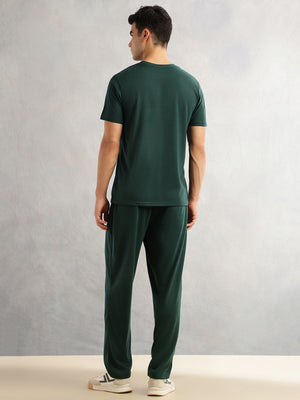 Thomas Scott Men Bottle Green Round Neck Relaxed Fit Solid Polyester Co-Ords Set