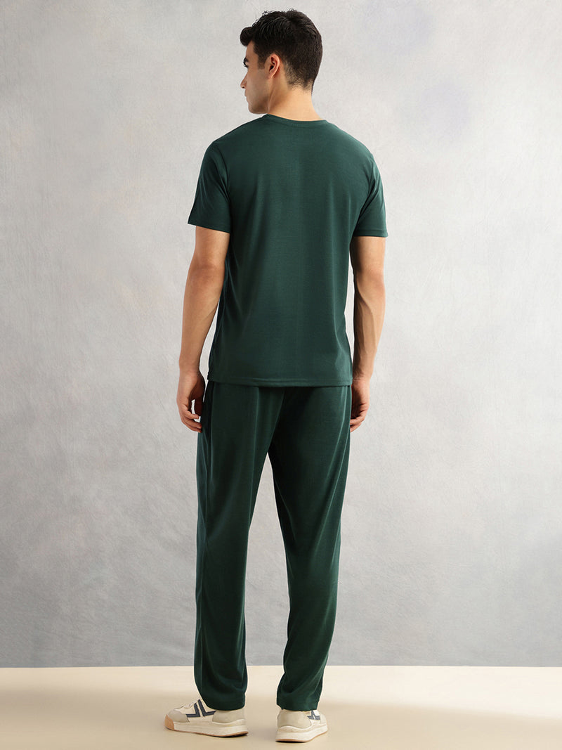 Thomas Scott Men Bottle Green Round Neck Relaxed Fit Solid Polyester Co-Ords Set