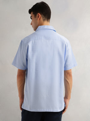 Thomas Scott Men Blue Oversized Fit Short Sleeves Cuban Collar Gingham Checks 100% Cotton Casual Shirt
