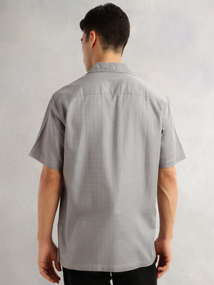 Thomas Scott Men Grey Oversized Fit Short Sleeves Cuban Collar Gingham Checks 100% Cotton Casual Shirt