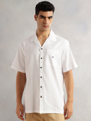 Thomas Scott Men White Oversized Fit Short Sleeves Cuban Collar Gingham Checks 100% Cotton Casual Shirt