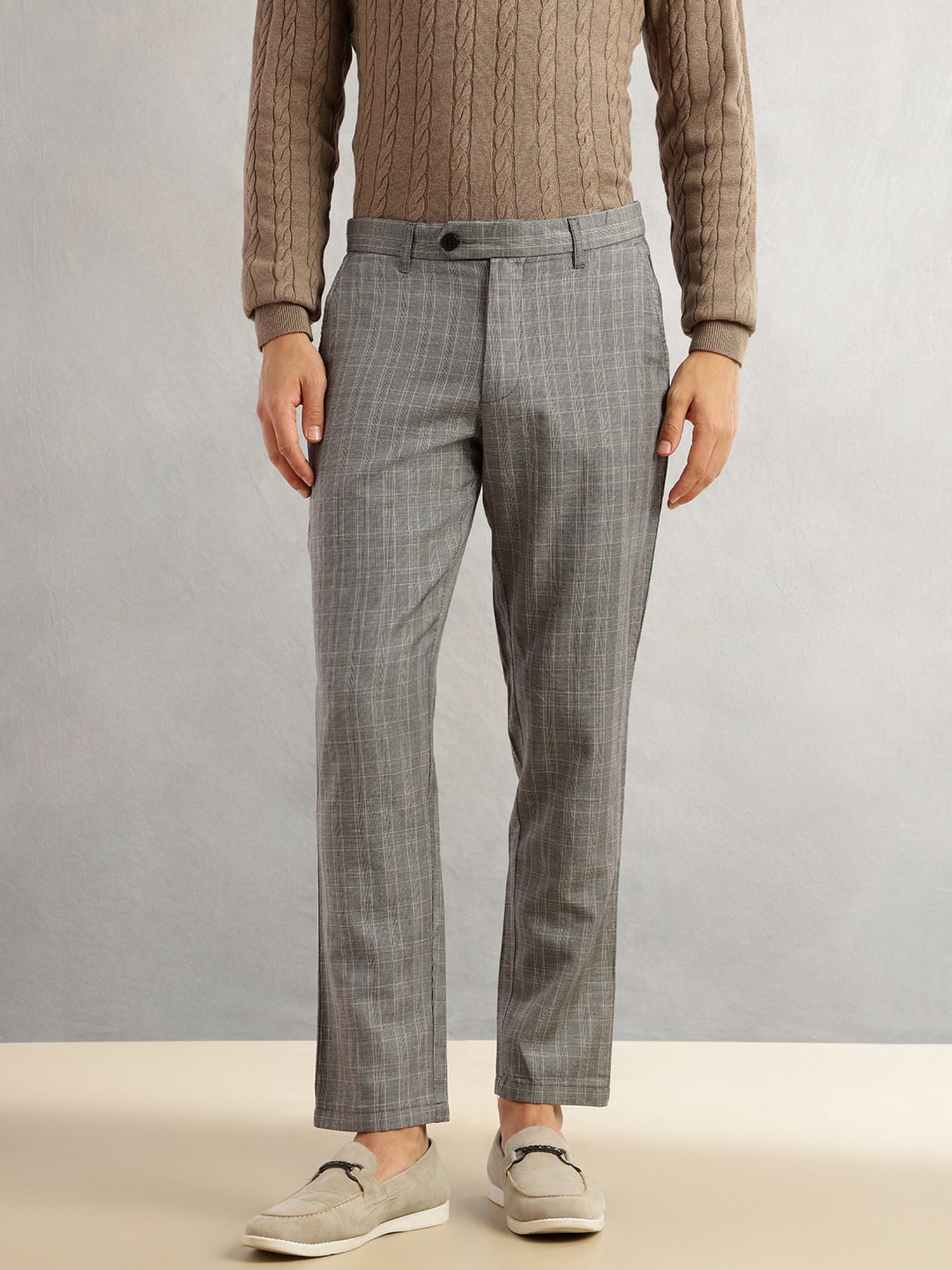 Thomas Scott Men Black Straight Fit Mid-Rise Checked Woven Regular Trouser