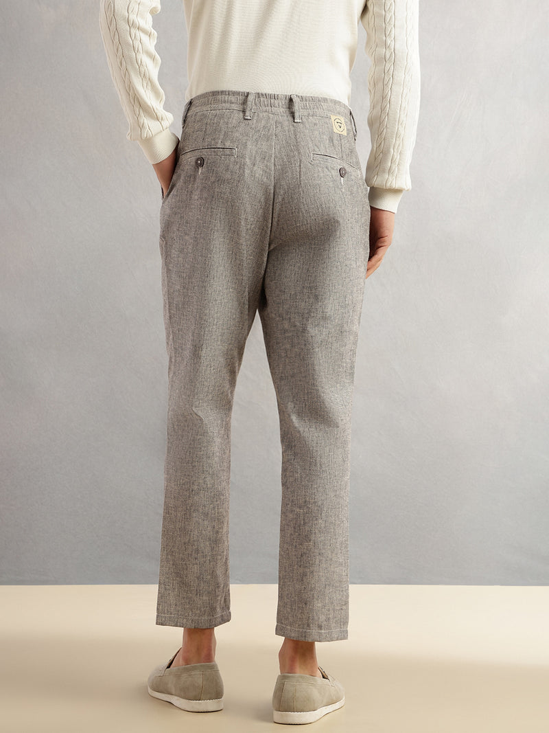 Thomas Scott Men Grey Regular Fit Mid-Rise Solid Linen Pleated Woven Chinos Trouser