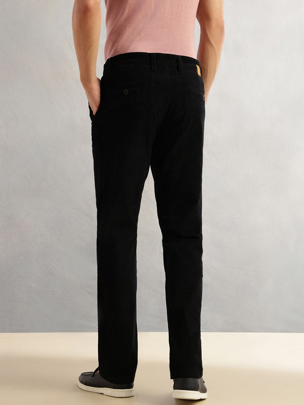 Thomas Scott Men Black Regular Fit Mid-Rise Self Texture Cross Corduroy Trouser