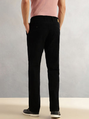 Thomas Scott Men Black Regular Fit Mid-Rise Self Texture Cross Corduroy Trouser